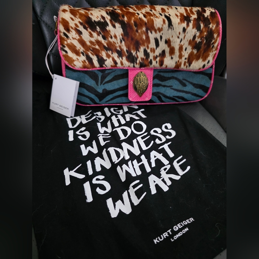 Kurt Geiger Wild Animal Print Leather & Calf Hair Shoulder Bag - New With Tags